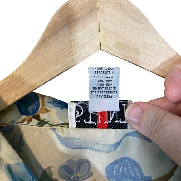 Vintage STUNT 100% Silk Floral Button Down Shirt Blue Beige Medium cottagecore - Picture 5 of 7